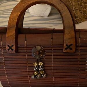 Small handmade bamboo slat Wooden Handbag Thailand unique boho artisan
